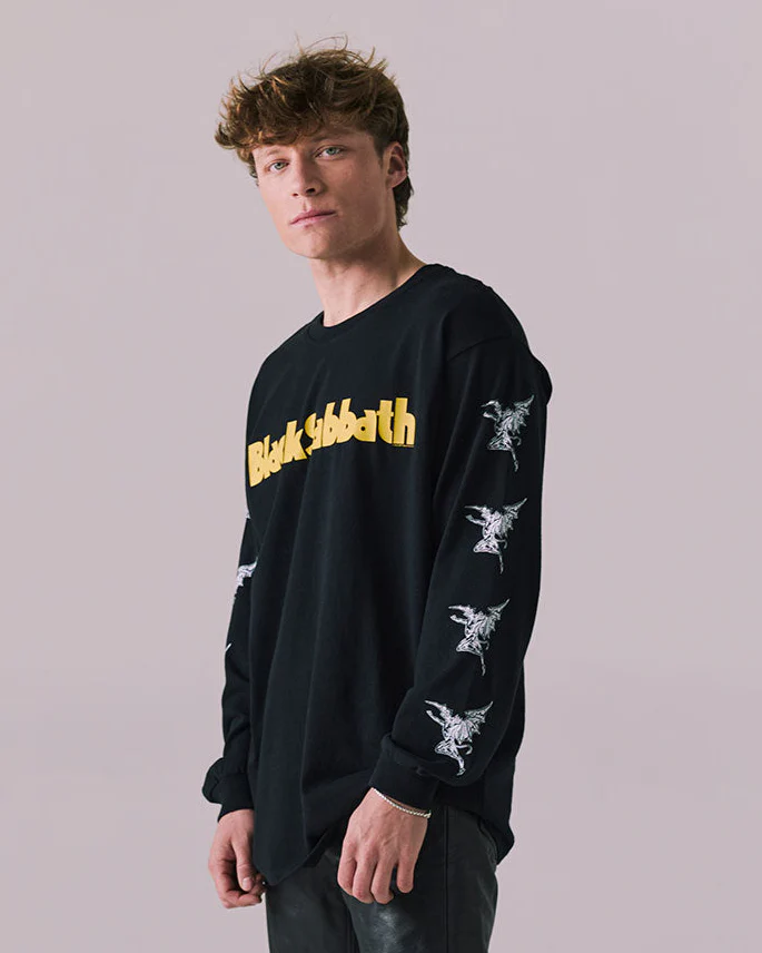 BLACK SABBATH - VINTAGE FLYING ANGELS BLACK LONG SLEEVE SHIRT - Image 2
