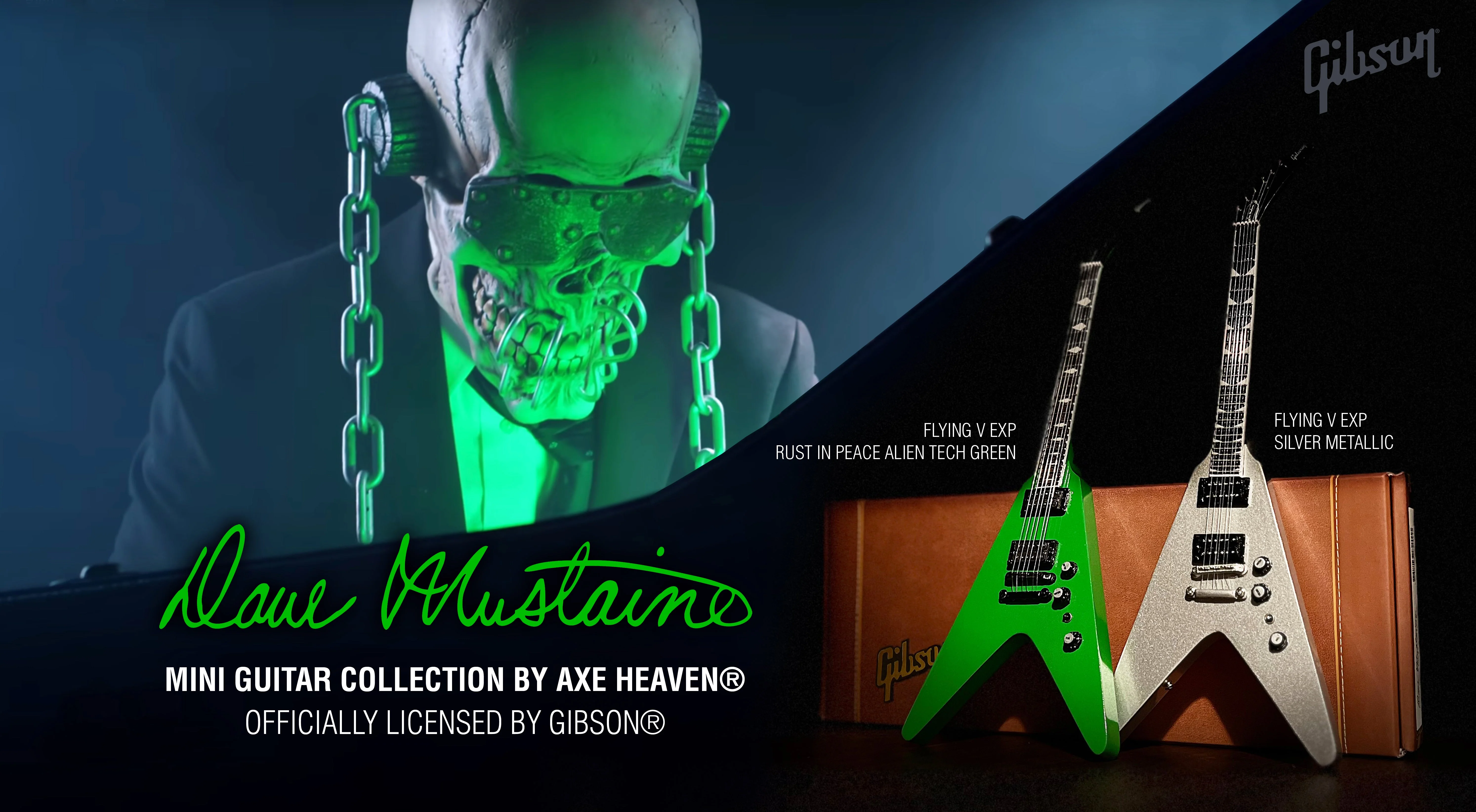 DAVE MUSTAINE - GIBSON FLYING V EXP RUST IN PEACE ALIEN TECH GREEN MINI GUITAR - Image 5
