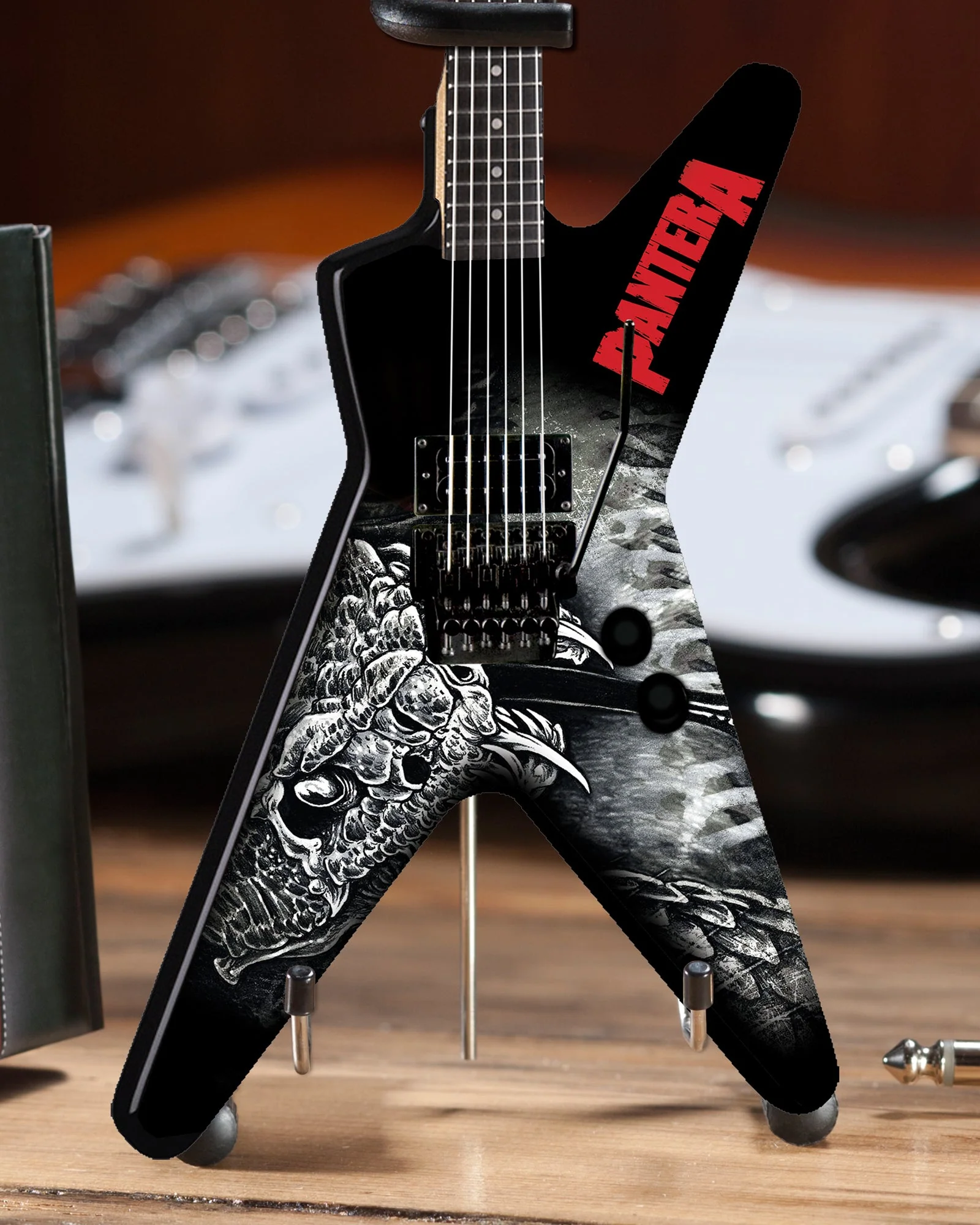 PANTERA - DIMEBAG - BLACK & WHITE SOUTHERN TRENDKILL DEAN ML - MINI GUITAR - Image 3