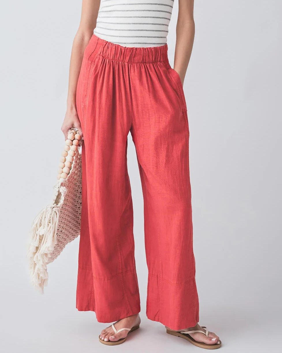FREE PEOPLE - POPPY RED DAYS END LINEN PULL ON PANTS