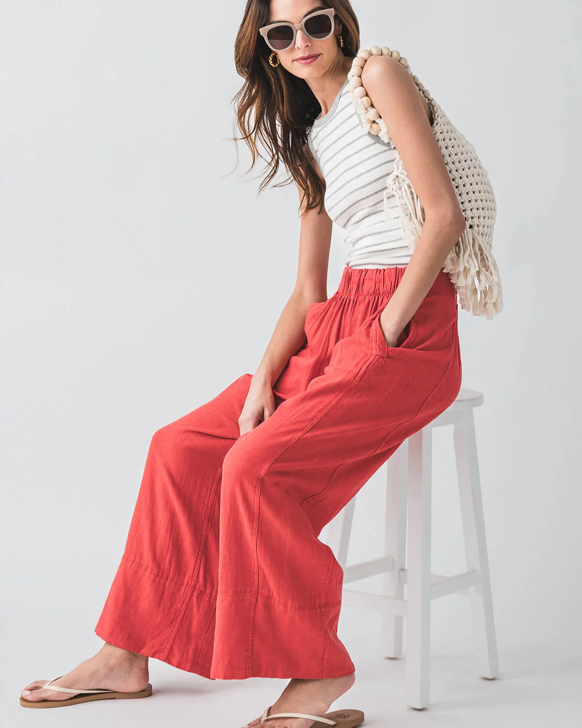 FREE PEOPLE - POPPY RED DAYS END LINEN PULL ON PANTS - Image 3