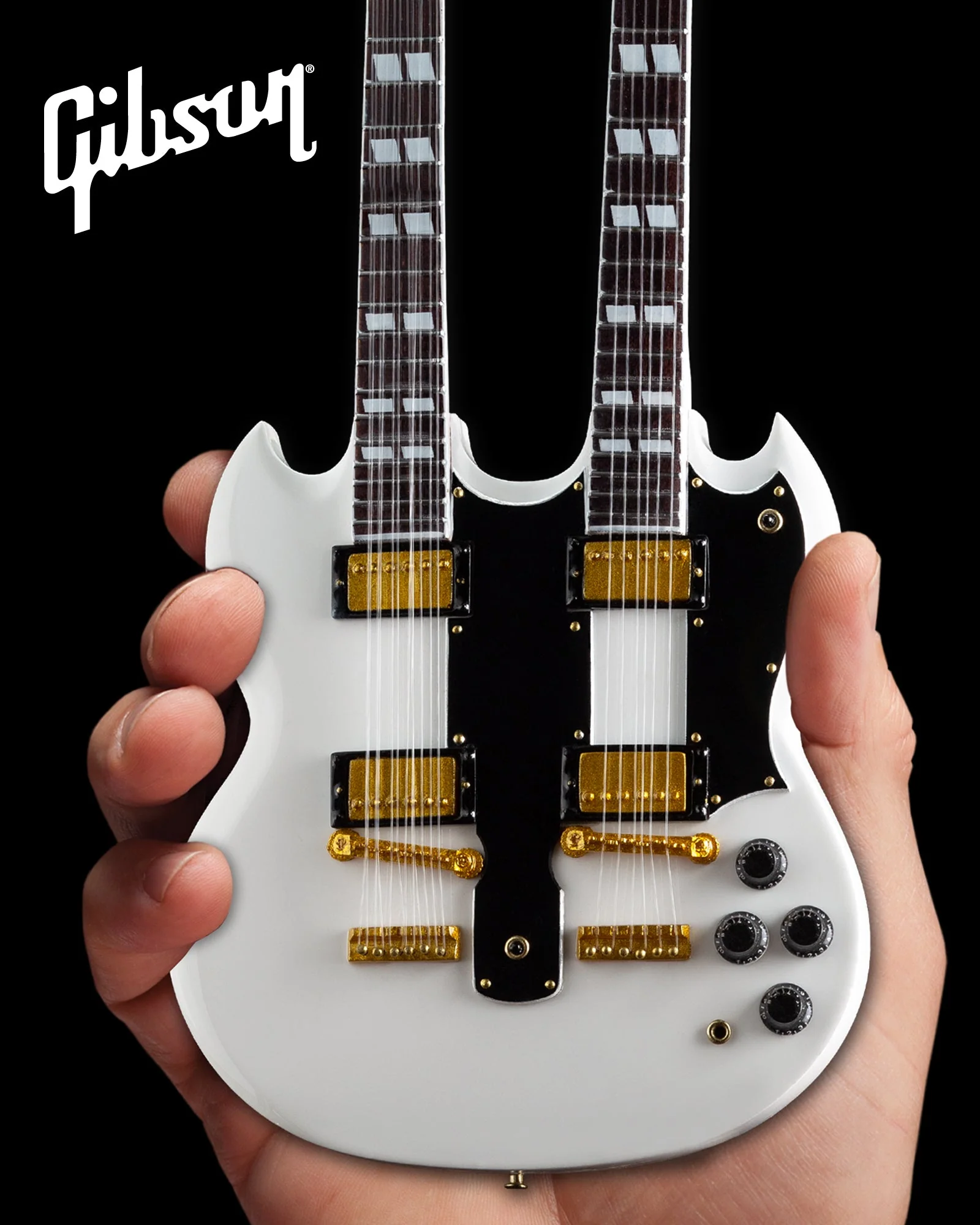 GIBSON - WHITE SG EDS-1275 DOUBLENECK - MINI GUITAR - Image 2