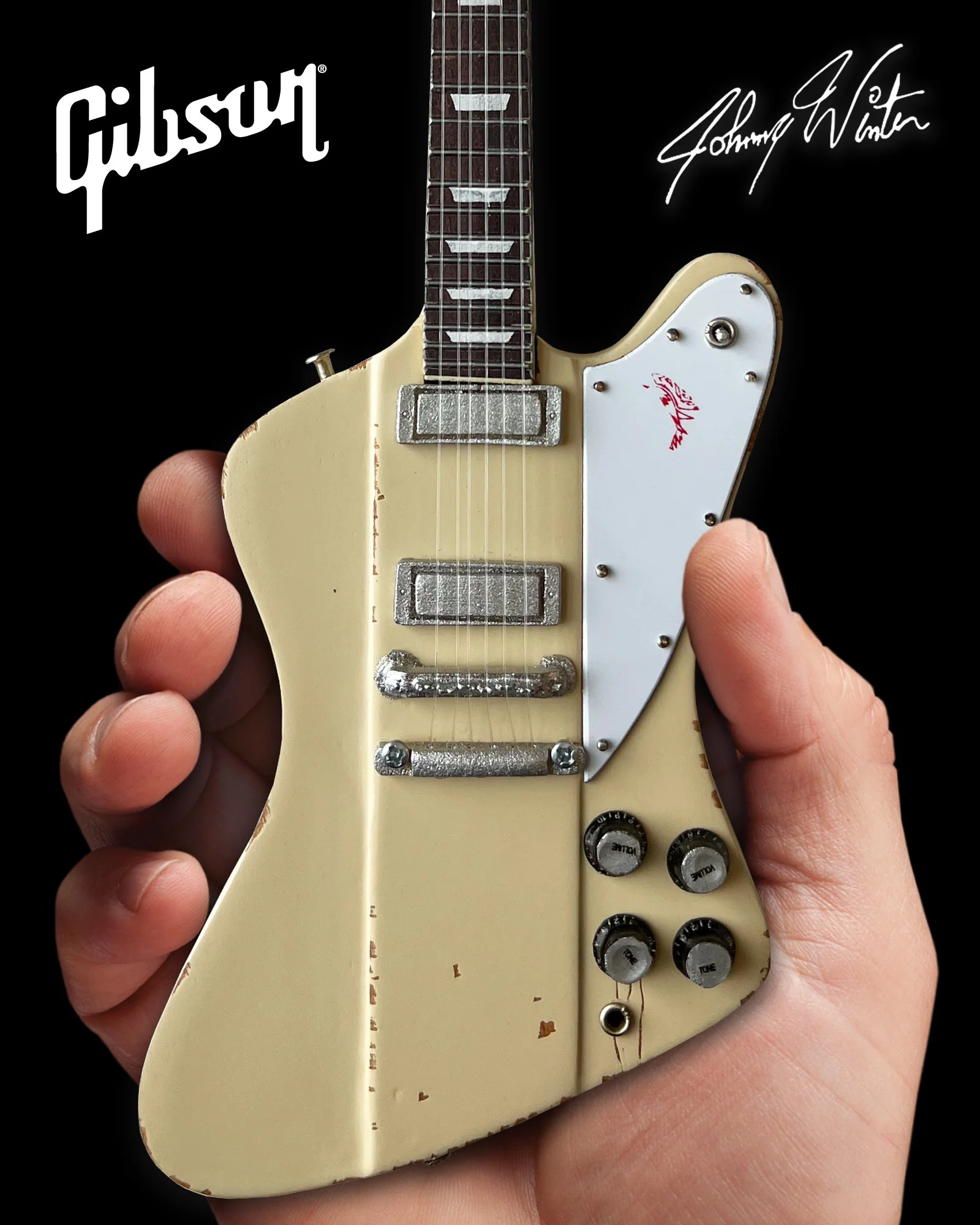 JOHNNY WINTER - 1964 WHITE GIBSON FIREBIRD V POLARIS - MINI GUITAR - Image 2