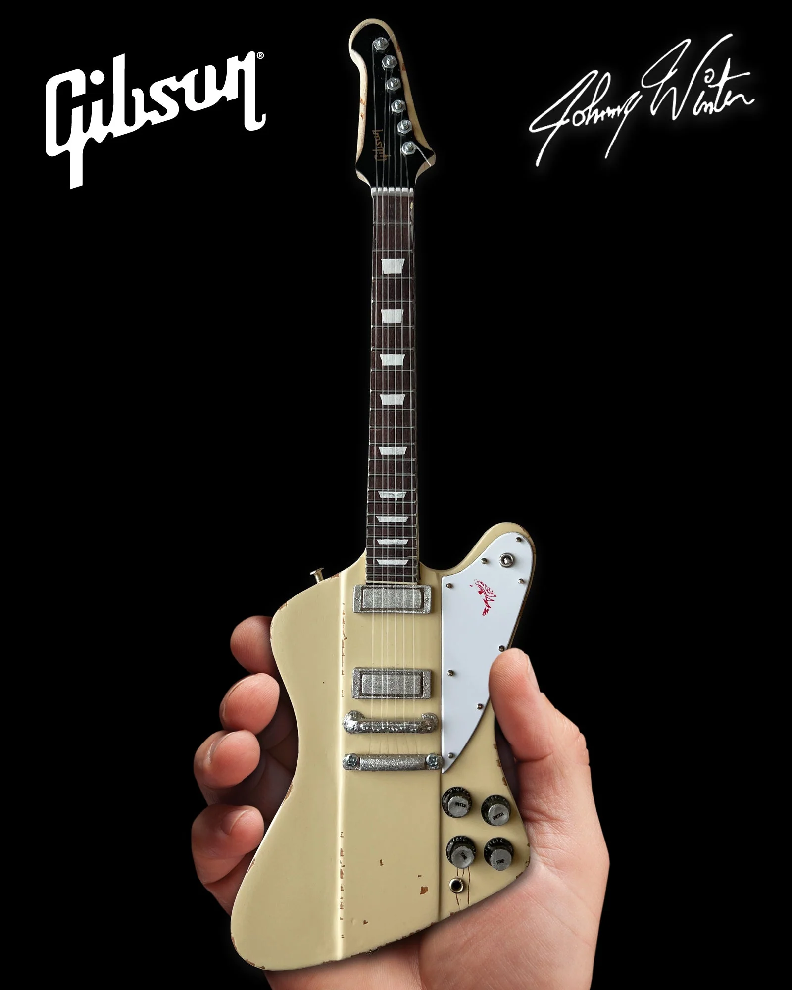JOHNNY WINTER - 1964 WHITE GIBSON FIREBIRD V POLARIS - MINI GUITAR - Image 3