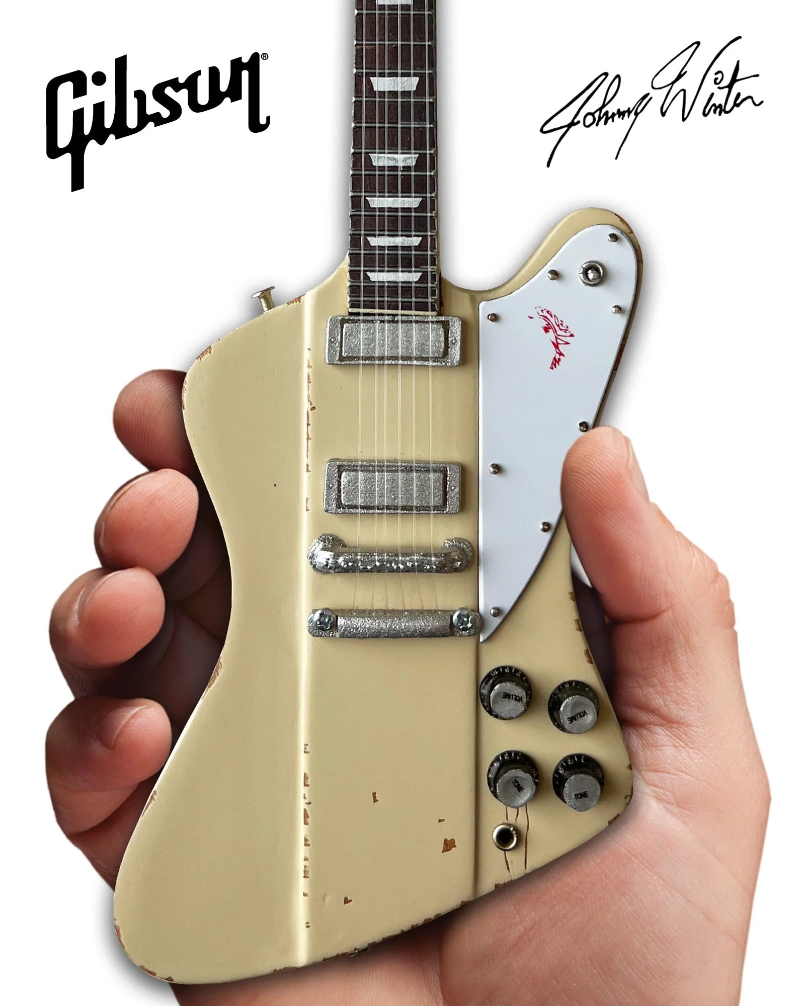 JOHNNY WINTER - 1964 WHITE GIBSON FIREBIRD V POLARIS - MINI GUITAR - Image 6