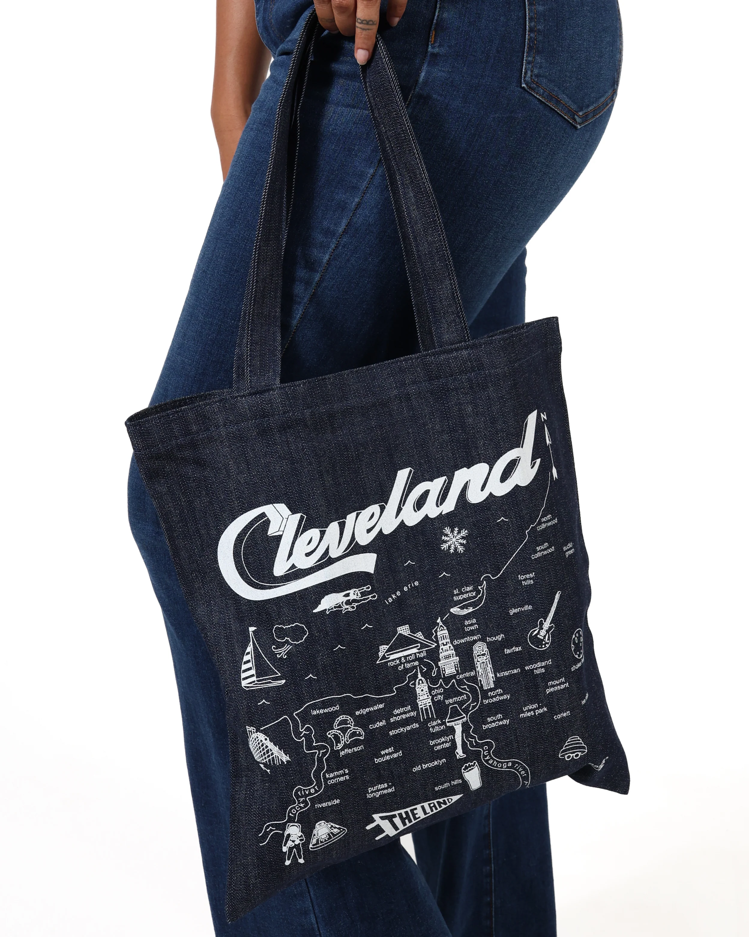 ROCK HALL CLEVELAND CITY MAP DENIM TOTE - Image 3