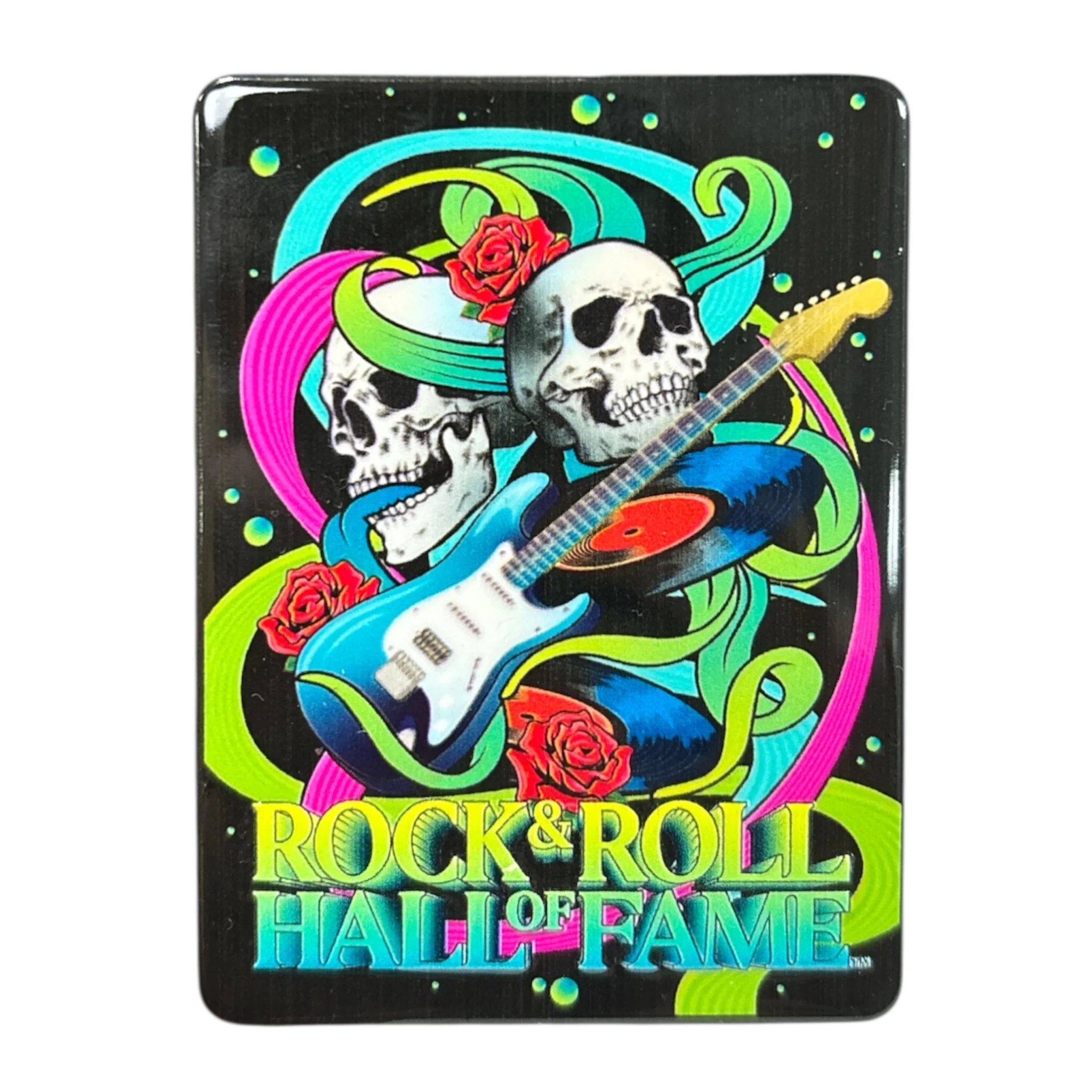 ROCK HALL NEON SKULLS AND ROSES MAGNET
