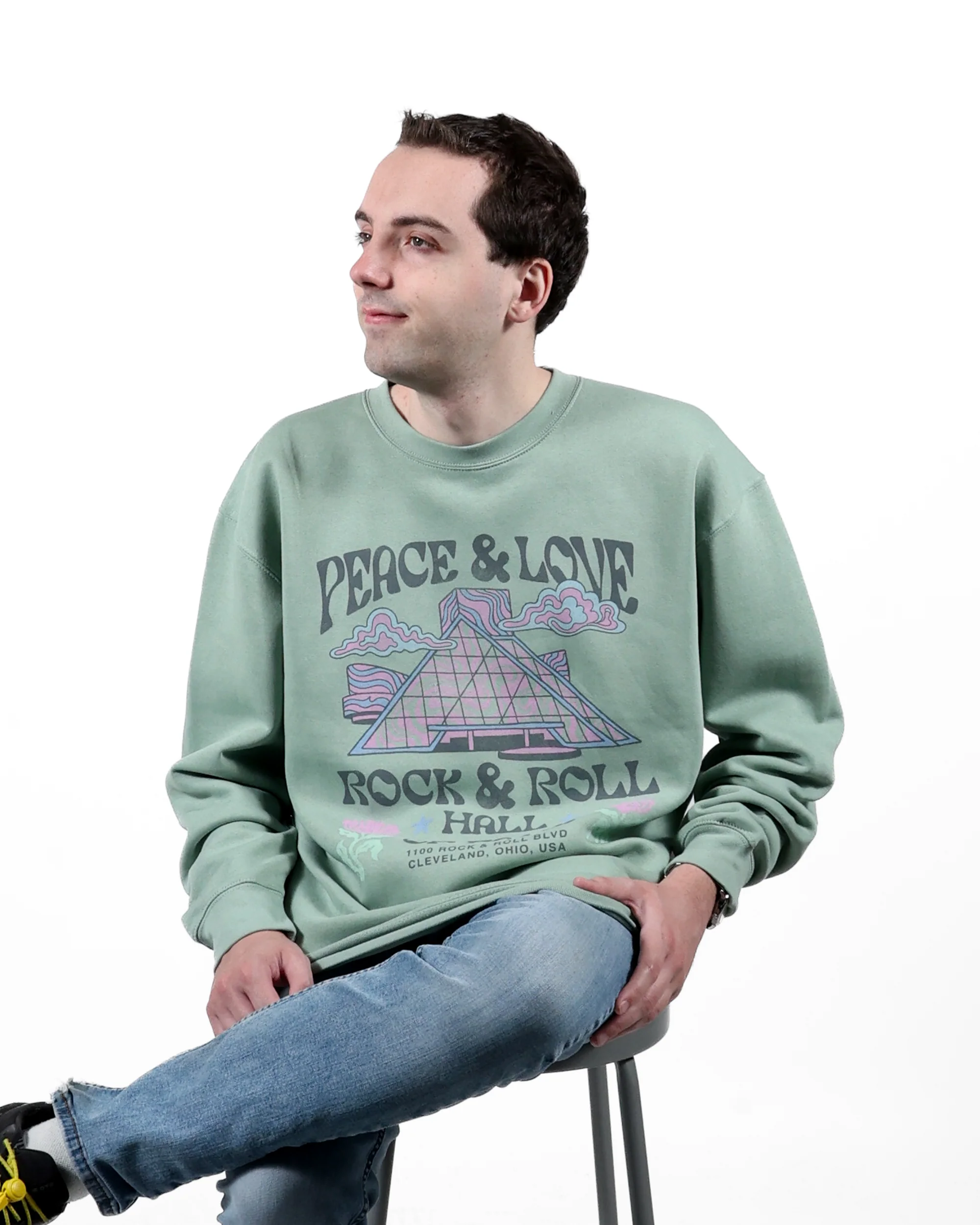 ROCK HALL PEACE & LOVE MUSEUM FITTED CREWNECK SWEATSHIRT - Image 2