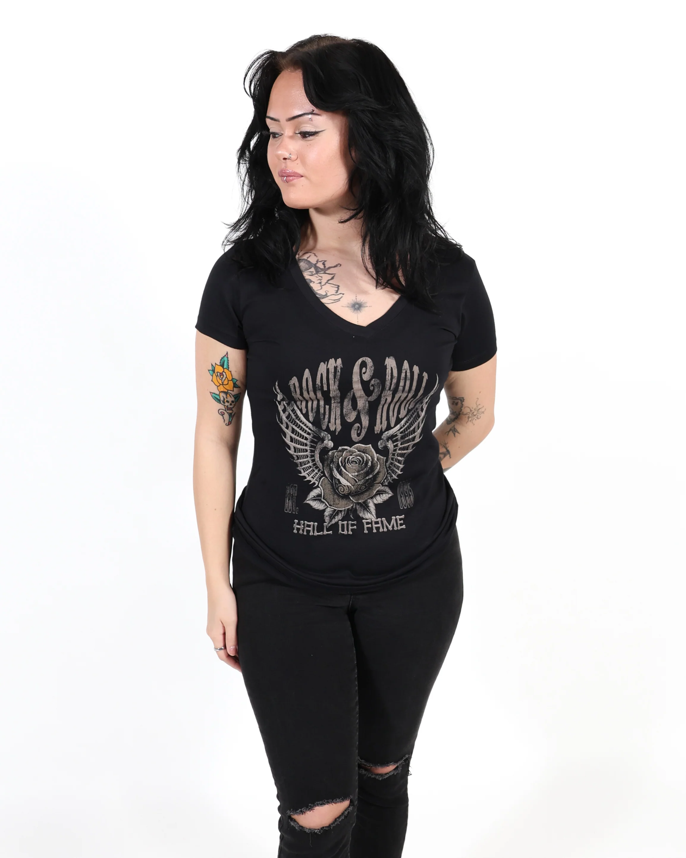 ROCK HALL ROSE V-NECK FITTED T-SHIRT - Image 5