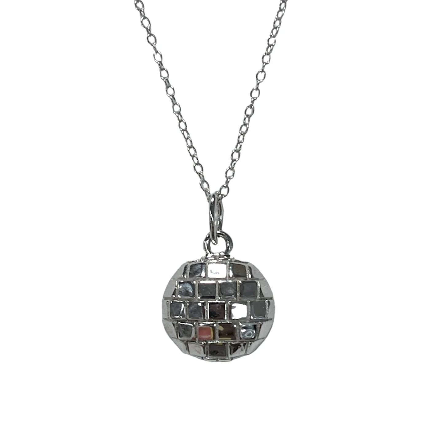ROCK HALL STERLING SILVER DISCO BALL CHARM NECKLACE - Image 4