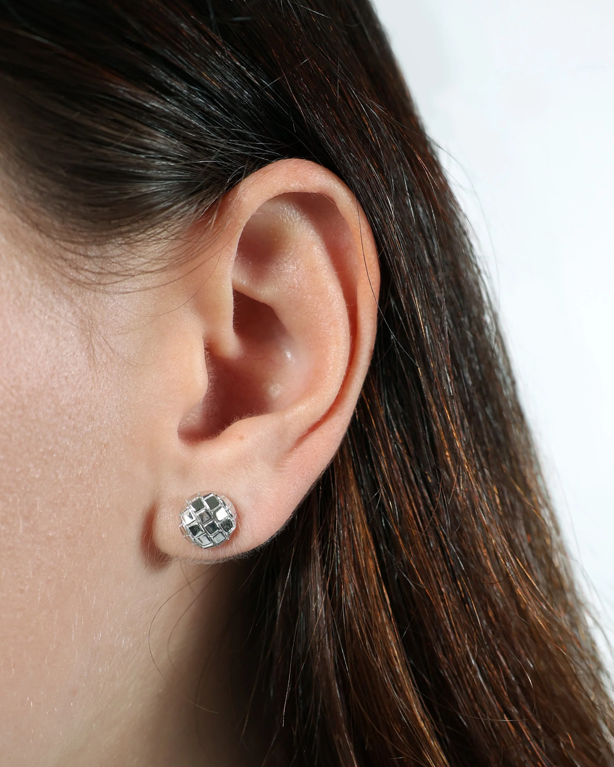 ROCK HALL STERLING SILVER DISCO BALL STUD EARRINGS